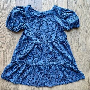GAP Girls Puff Short Sleeved Tiered Knit Dress, Blue Butterfly Print, Size 6-7